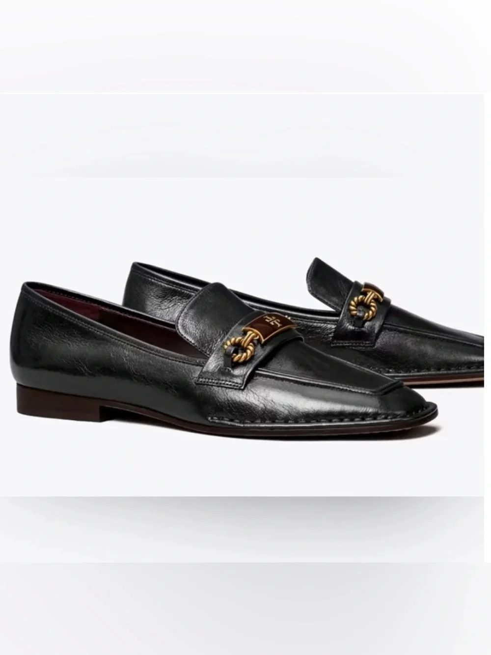 Tory Burch Size 9.5 Perrine Loafer Shoes Square Toe Logo Leather Perfect Black
